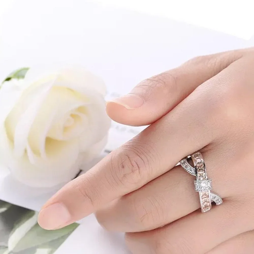💞 925 Silver Plated Champagne CZ Punk Party Cocktail Ring for Women, GPMB1402